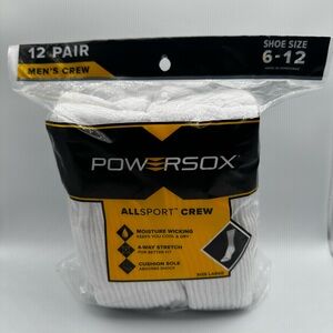 Men's White Powersox Crew Socks for shoe size 6- 12, pack of 12